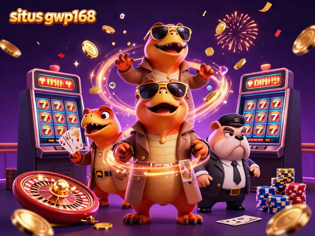 GWP168 situs bermain slot gacor dengan raptors lucu dan suasana kasino yang megah.