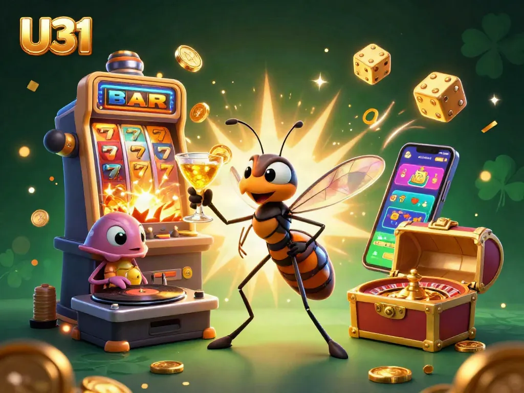 Experience thrilling U31 gameplay with a lively casino scene featuring dynamic characters and exciting game symbols.