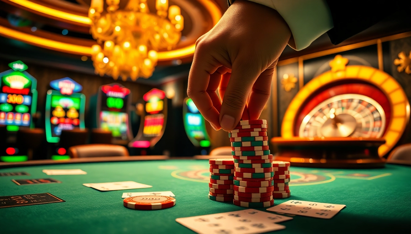 Engage in the thrilling gameplay at DU 88 with vibrant poker chips and a luxurious casino setting.