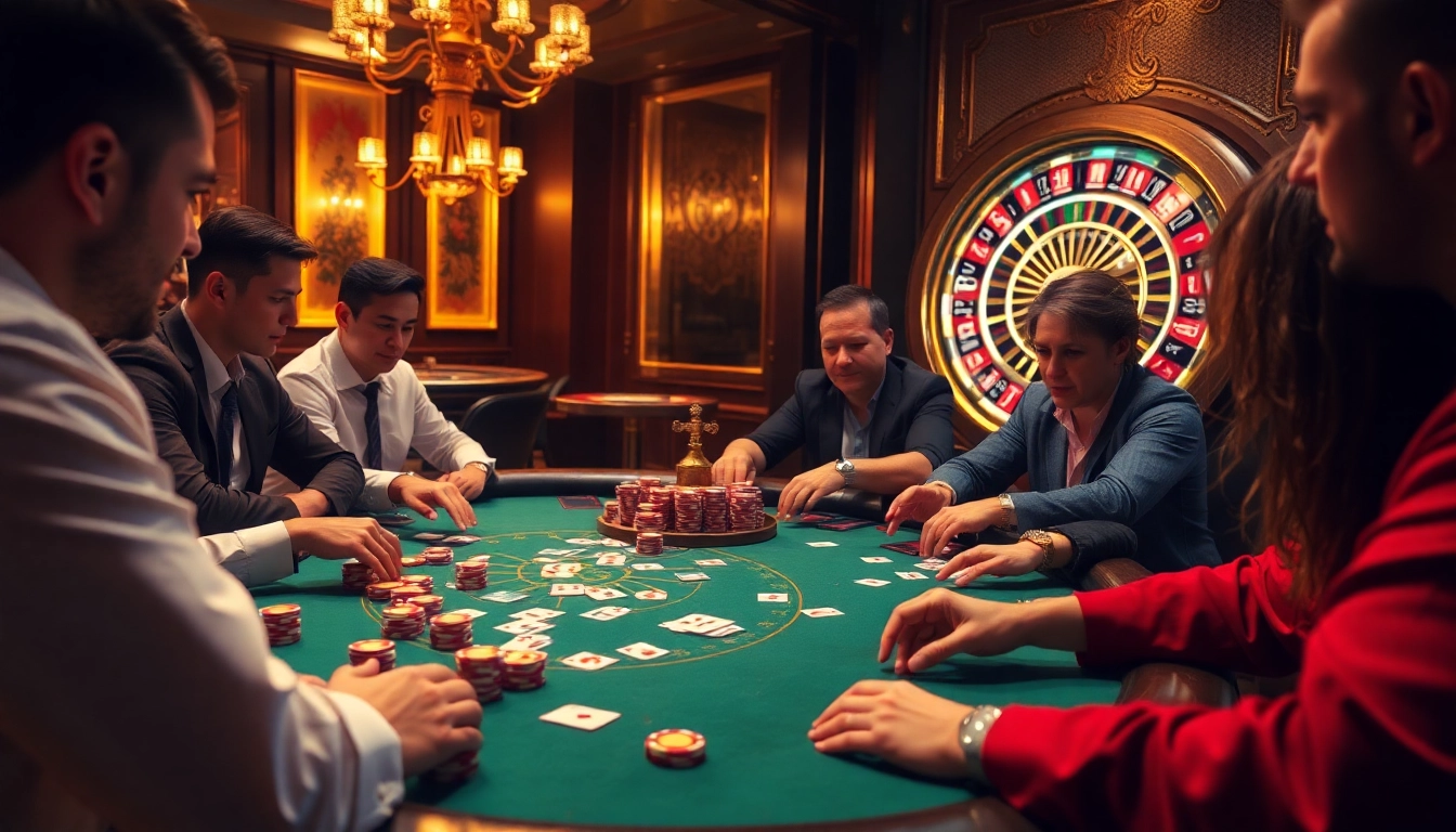 Exciting poker game at AE888 casino with vibrant chips and high-end table atmosphere.