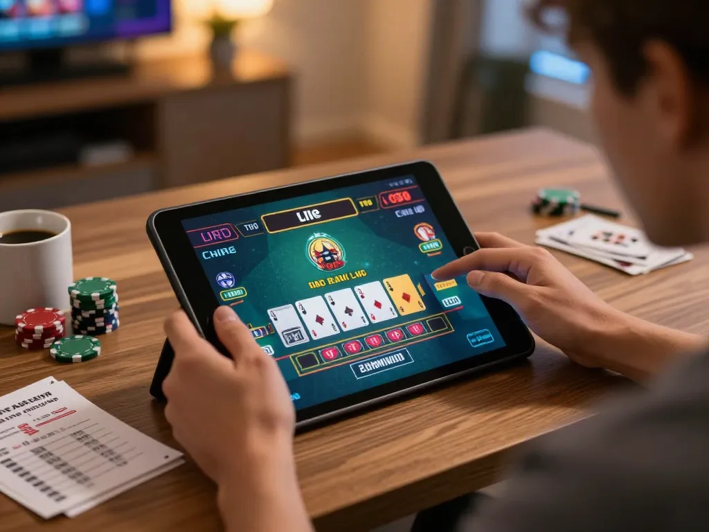Engage in strategic betting with lc88's online baccarat gameplay on tablet, showcasing immersive gaming experience