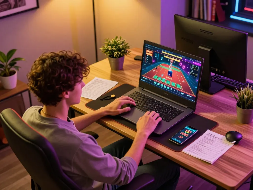 Engaging in online gambling strategies at a nhà cái uy tín with a modern gaming setup for better interaction.