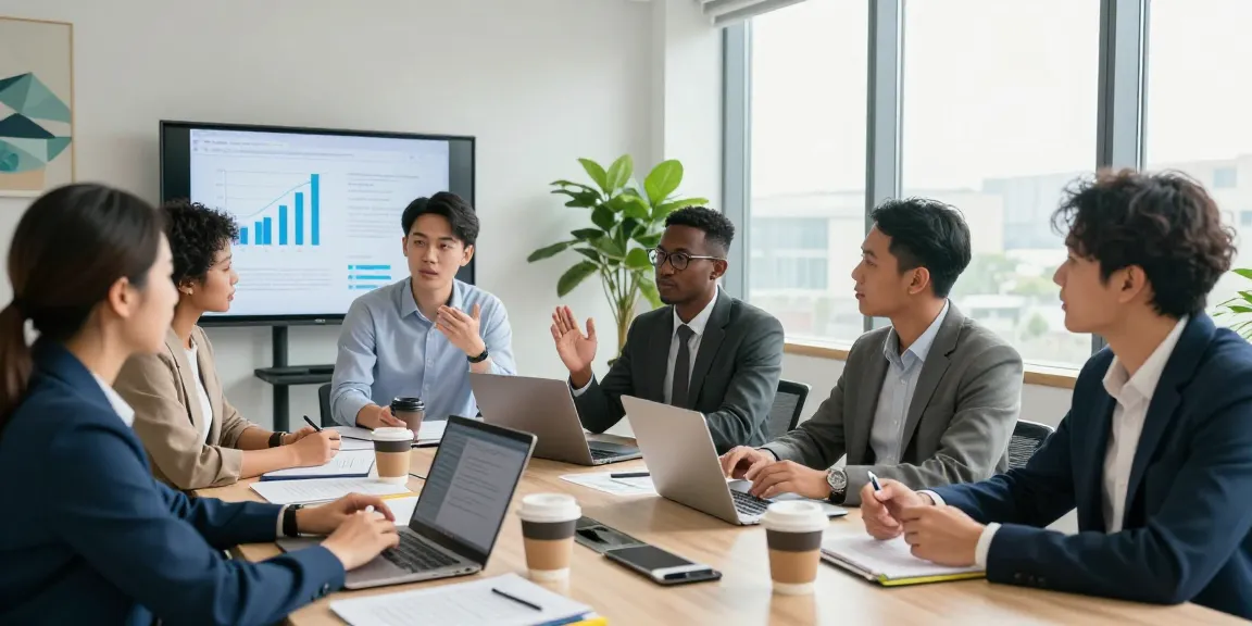 Pengembangan jaringan bisnis dengan balak66 dalam suasana kantor modern, tim profesional berdiskusi