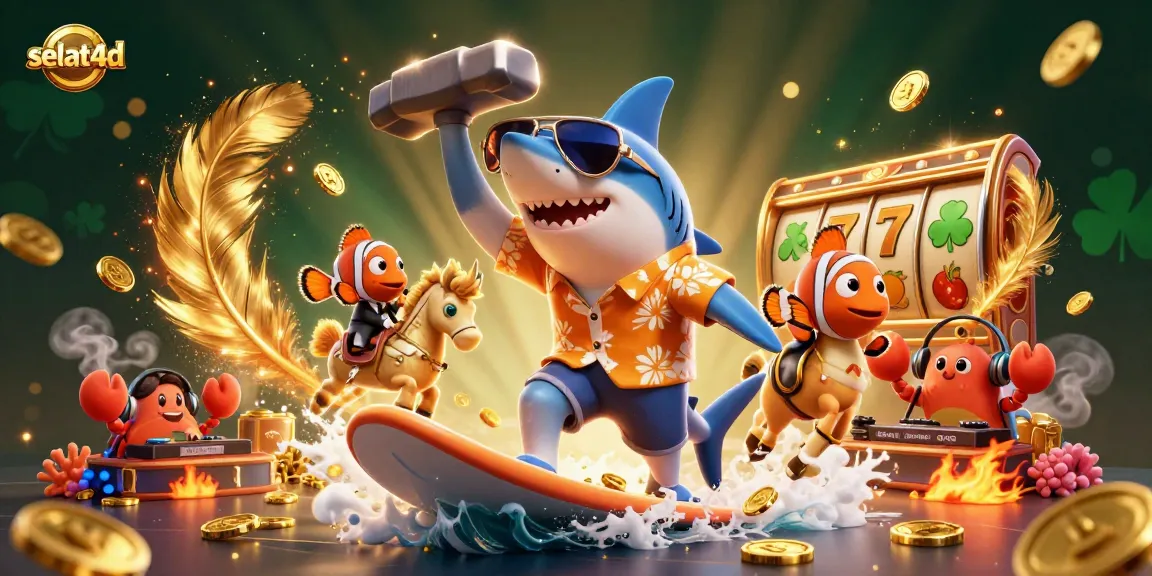 Experience the thrill of selat4d as the shark entertains amidst a vibrant casino celebration.
