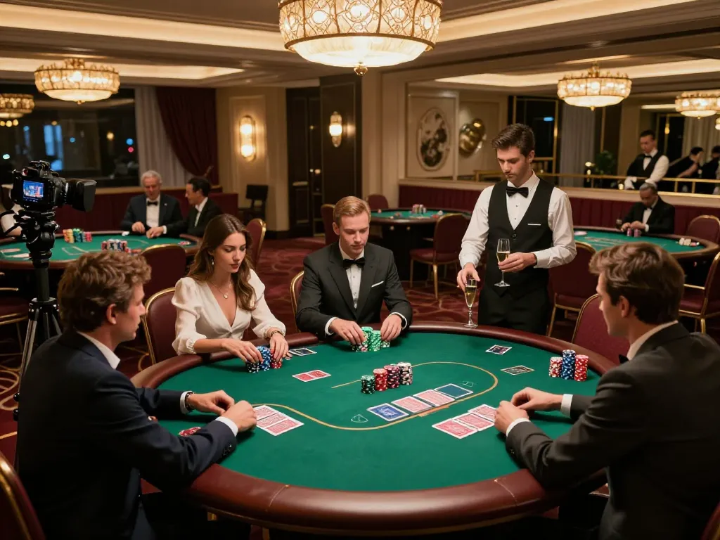 Players enjoying a high-stakes poker game in a VIP room atmosphere at vipwin, showcasing luxury and excitement.