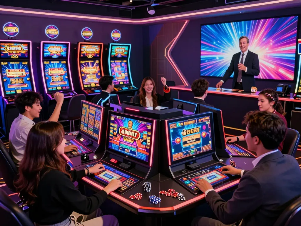 Pemain kasino virtual yang terlibat menjelajahi permainan slot link gacor di lingkungan digital yang hidup.