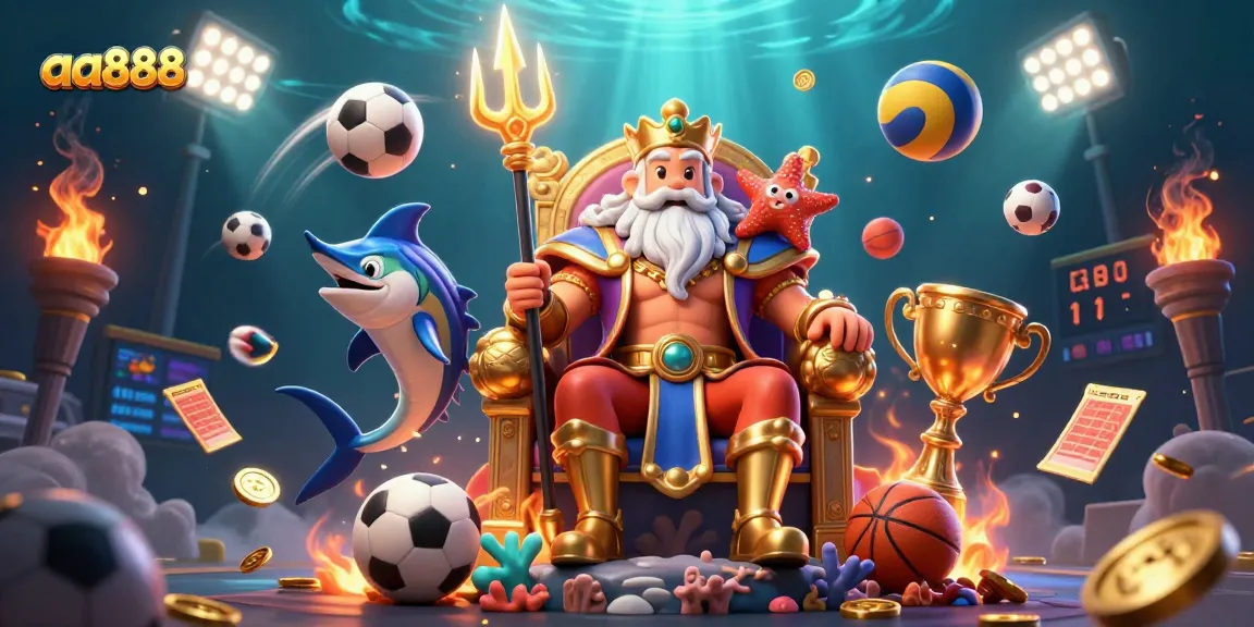 Experience the thrill of betting on aa888 with Neptune overseeing a dynamic casino scene.