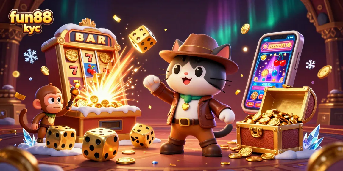 Chơi tại fun88 kyc với hình ảnh một mèo thám hiểm và khỉ khám phá kho báu casino, mang đến trải nghiệm cá cược hấp dẫn.