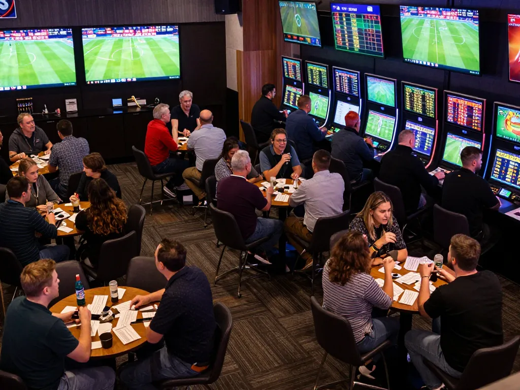Tỷ Lệ Bóng Đá displayed on screens as enthusiastic bettors engage in sports betting