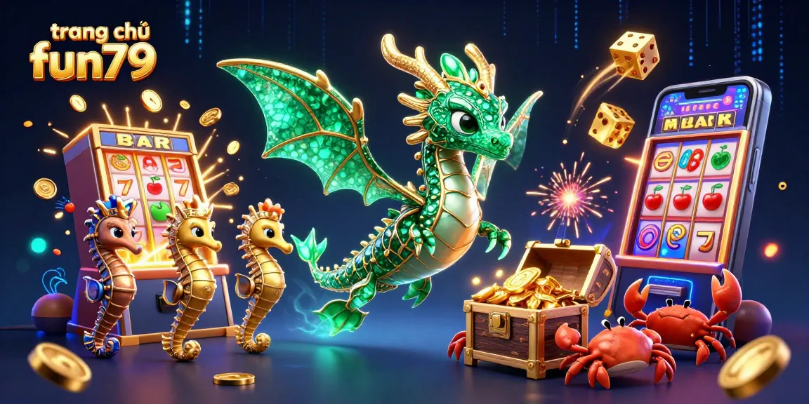 Experience the excitement of trang chủ fun79 with vibrant slot games and a treasure-filled scene