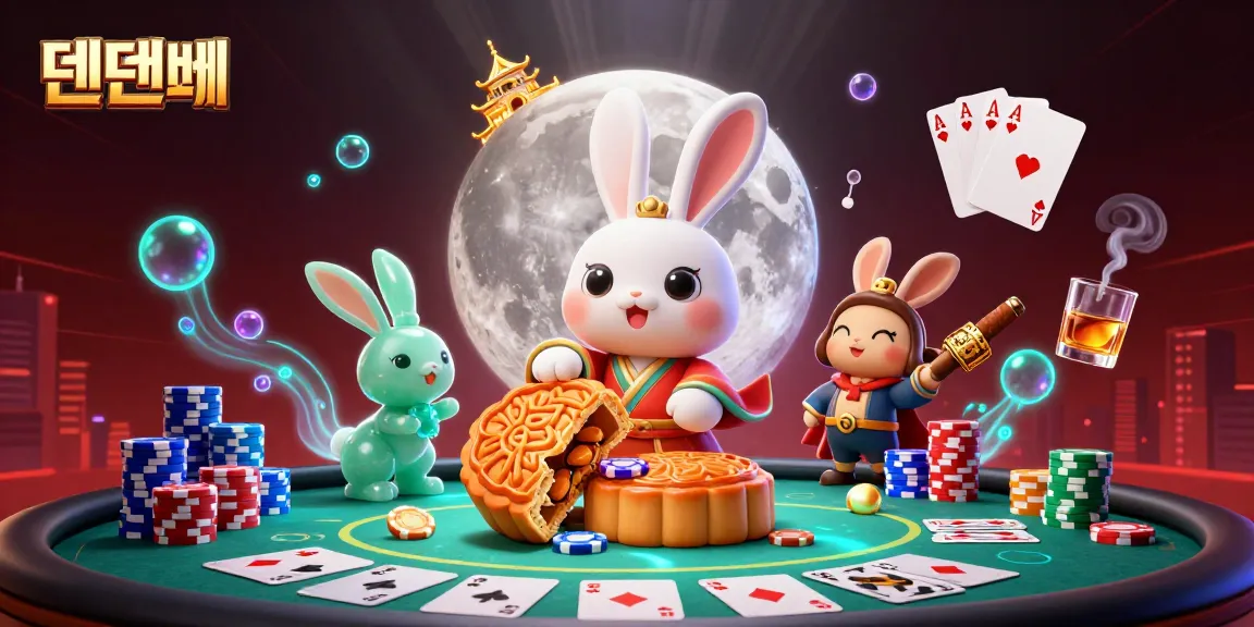 Engage in winning strategies with 텐텐벳 as the moon rabbit reveals poker treasures.
