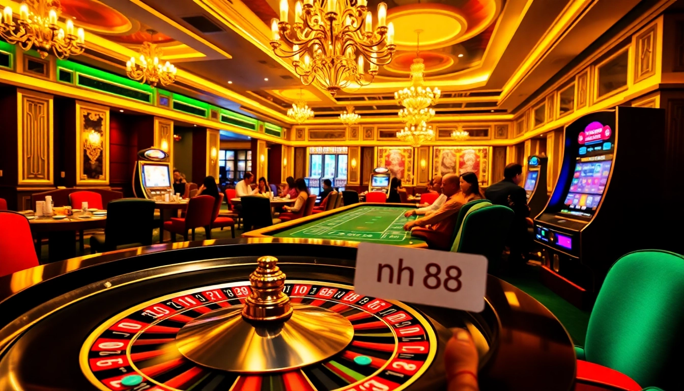 Experience excitement with vibrant casino games like nh88 roulette and poker in a luxurious setting.