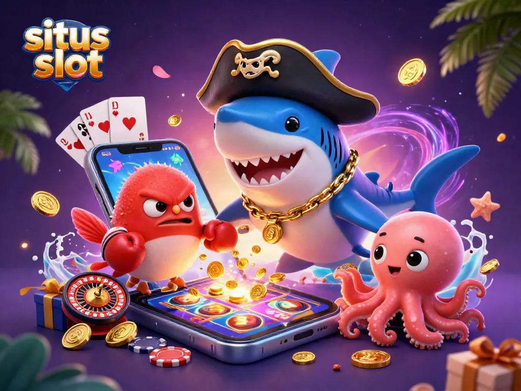 Mengunjungi situs slot dengan karakter unik seperti hiu bajak laut dan bayi gurita berbagi koin emas dalam suasana yang meriah.