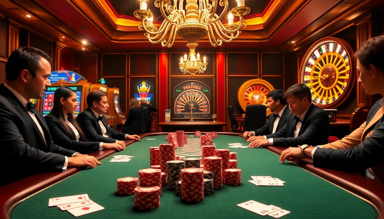 Experience a high-stakes poker game at f8bet.net.in with vibrant chips and elegant players.