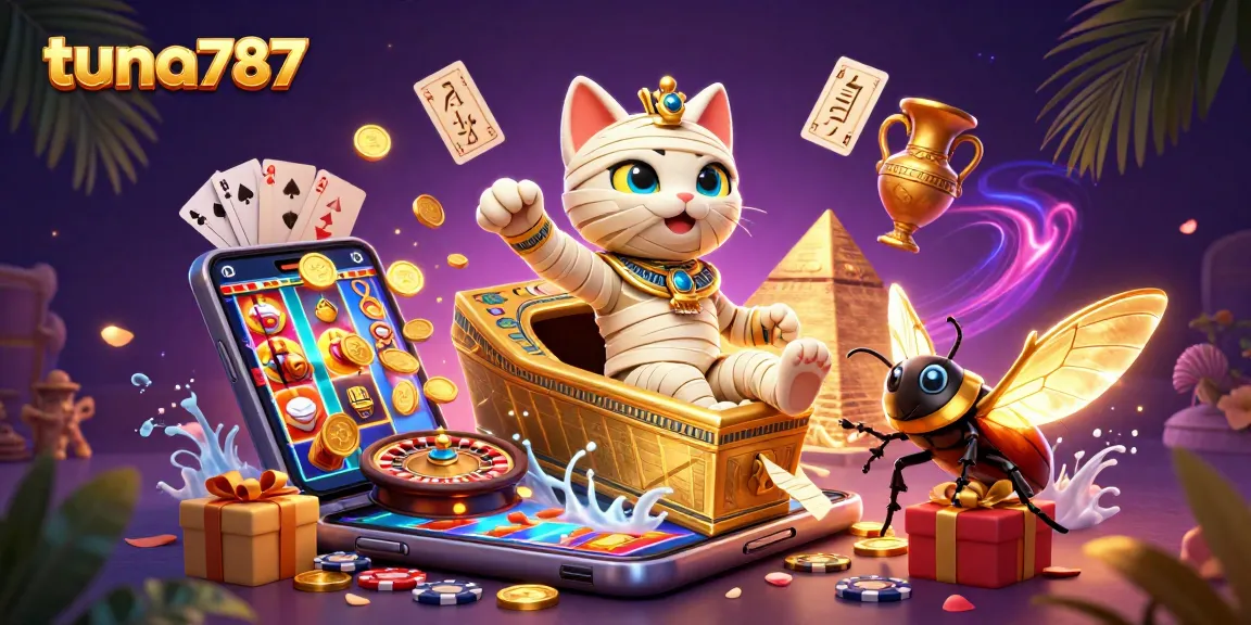 Tuna787 menangkap keseruan permainan slot dan kasino dengan mumi kucing 3D dalam ilustrasi yang menawan.