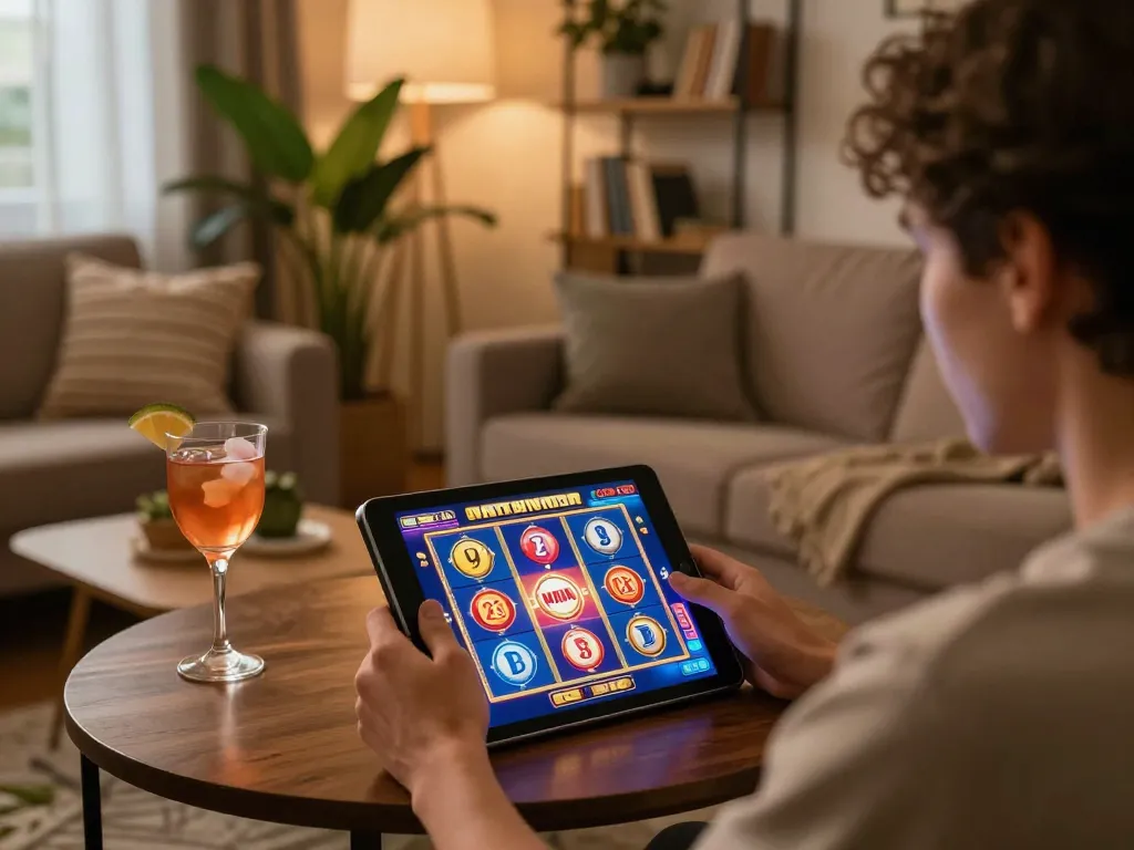 Person enjoying online slots at home using the sc88vn tablet in a cozy setting.