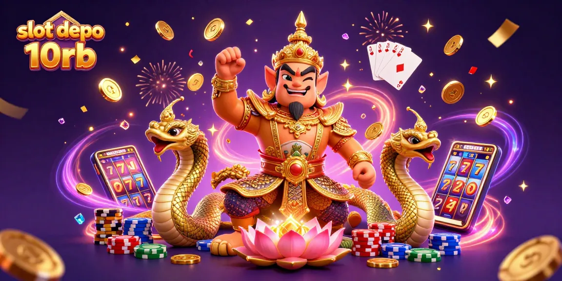 Experience the thrill of slot depo 10rb with vibrant casino elements flowing around guardians.