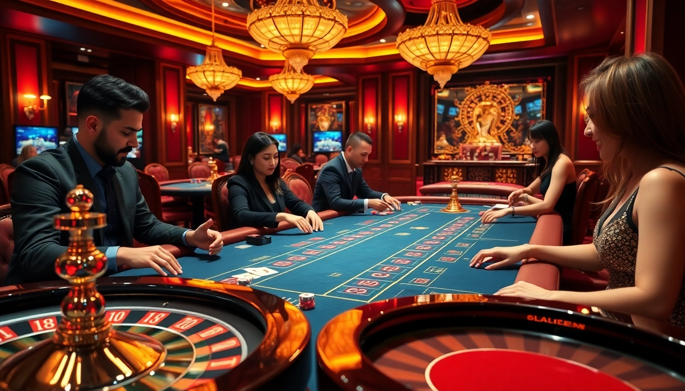 Engaging players at a casino table in a thrilling 68 game bài environment showcasing excitement and luxury.