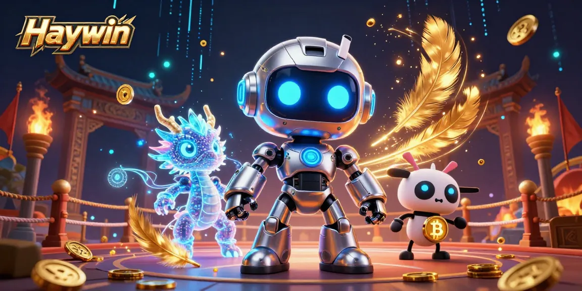 Engage with Haywin's vibrant 3D digital casino scene featuring futuristic characters and betting elements.