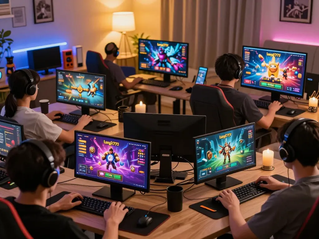 Players enjoying langit777 interface in a cozy home gaming setup during an intense online session.