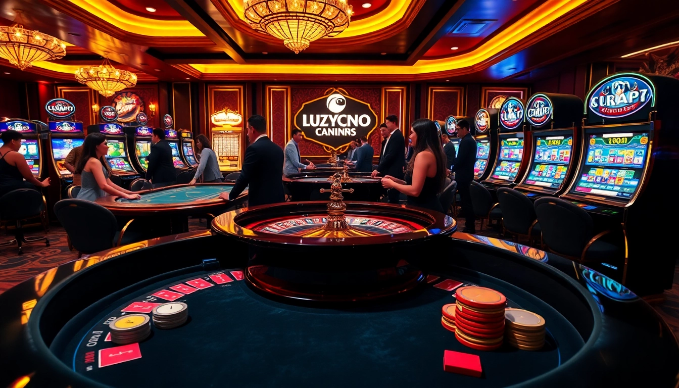 Experience the premium thrill of luxury12 with an elegant casino scene featuring roulette, slot machines, and excited players.