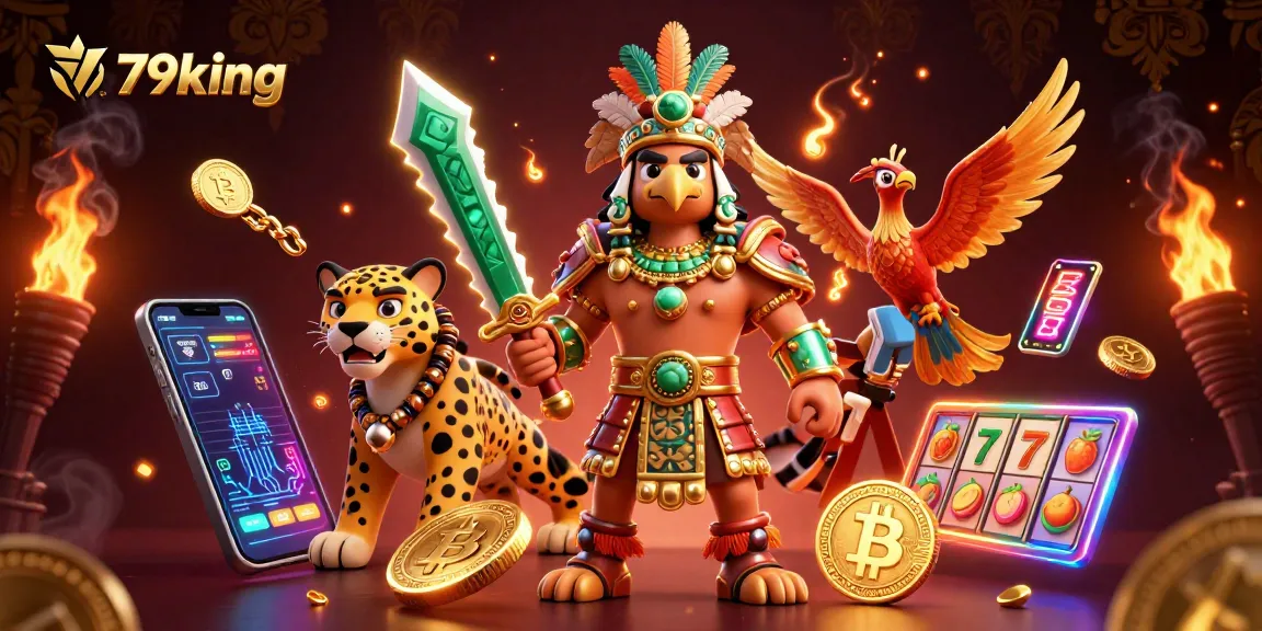 79king unleashes vibrant casino energy with Aztec warriors amid neon crypto elements.