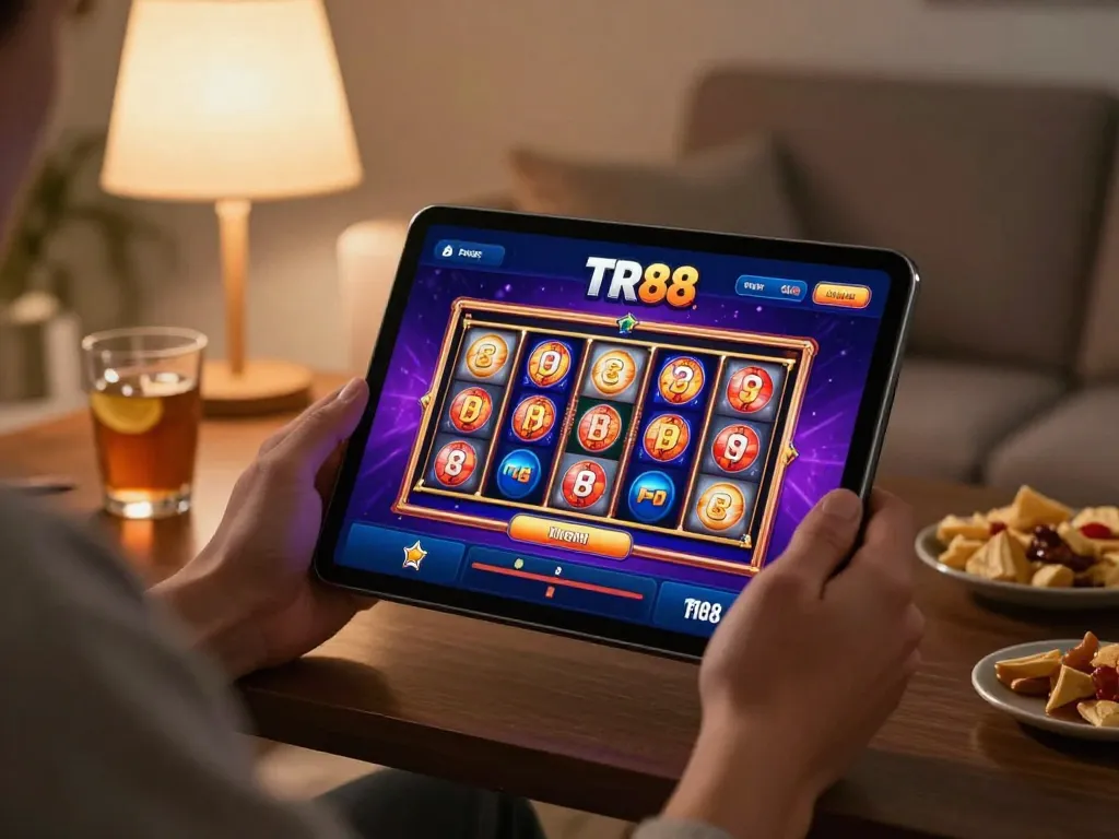 Engaging in TR88 đăng nhập on a tablet, showcasing a lively online casino setup