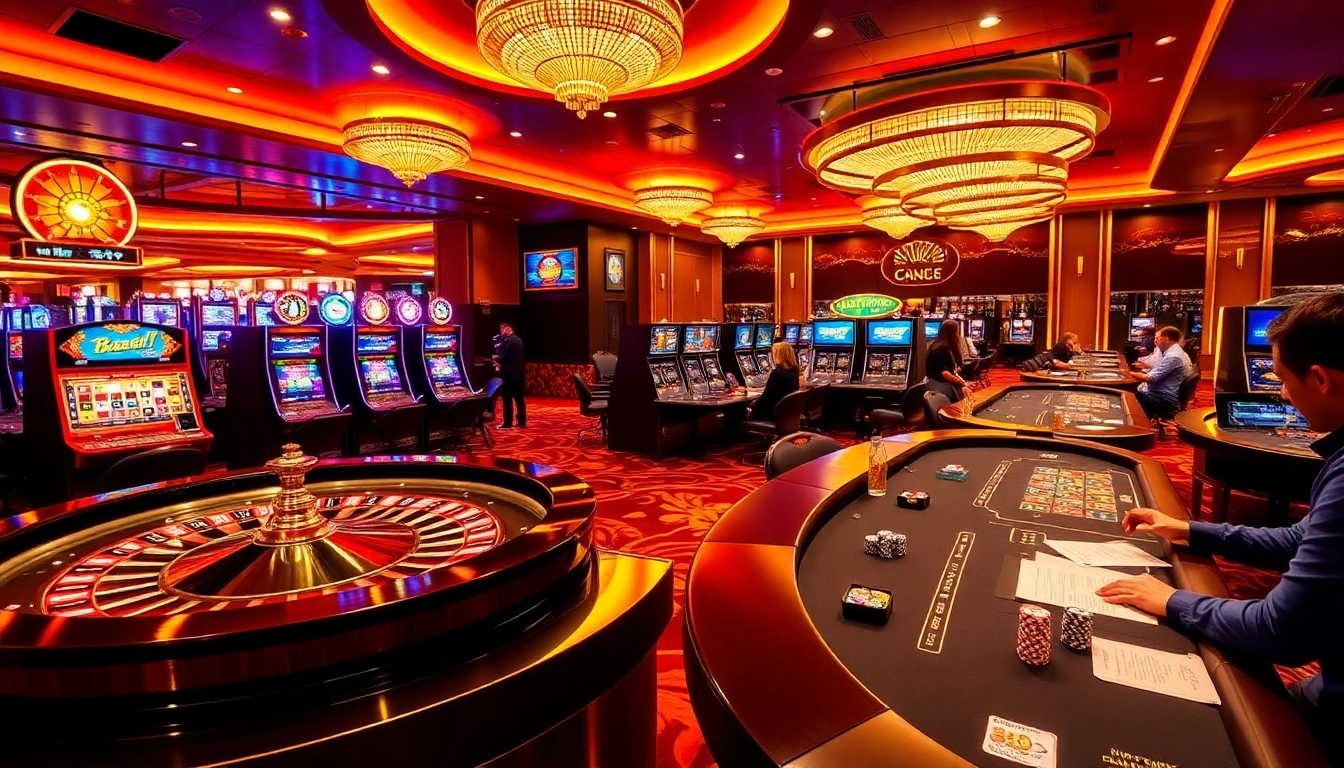 Exciting gaming scene at new 88 casino with players at roulette and poker tables showcasing high-stakes action.
