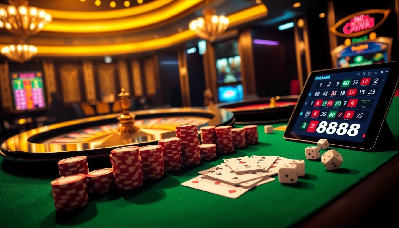 Enjoying a thrilling game night at Hello88 Casino, featuring vibrant slots and casino tables.