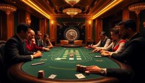 High-stakes poker game at https://bj66.at with professional gamblers and elegant casino ambiance.