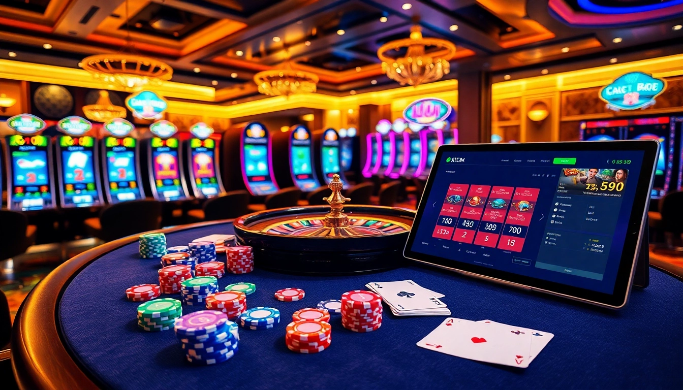 KJC Casino offers excitement with vibrant poker chips and lively roulette action.