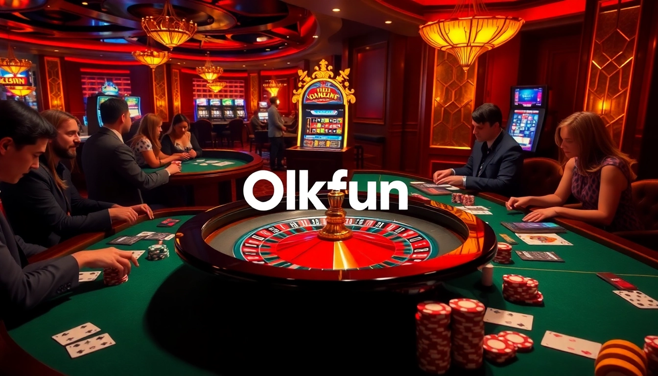 Exciting gaming moment at Okfun casino with players at the roulette table and vibrant visuals.