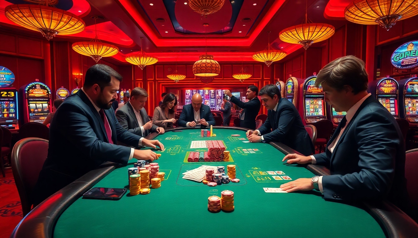 Engaged players enjoying the excitement of casino games at https://789f.living/ with colorful chips and vibrant tables.