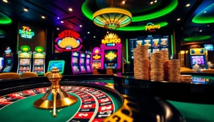 79king gaming experience featuring a roulette table and vibrant slot machines.