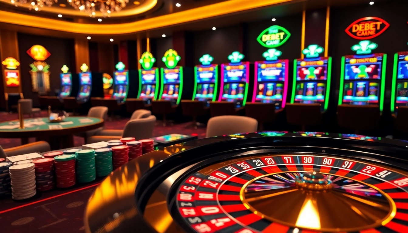 Experience the luxury of DEBET with vibrant casino tables and thrilling gaming atmospheres.