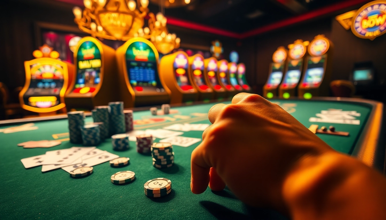 Experience thrilling bets at bomwin's luxurious casino scene with vibrant slots and poker action.