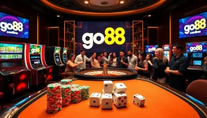 Players enjoying a thrilling gaming experience at go88 casino with vibrant slot machines and roulette.