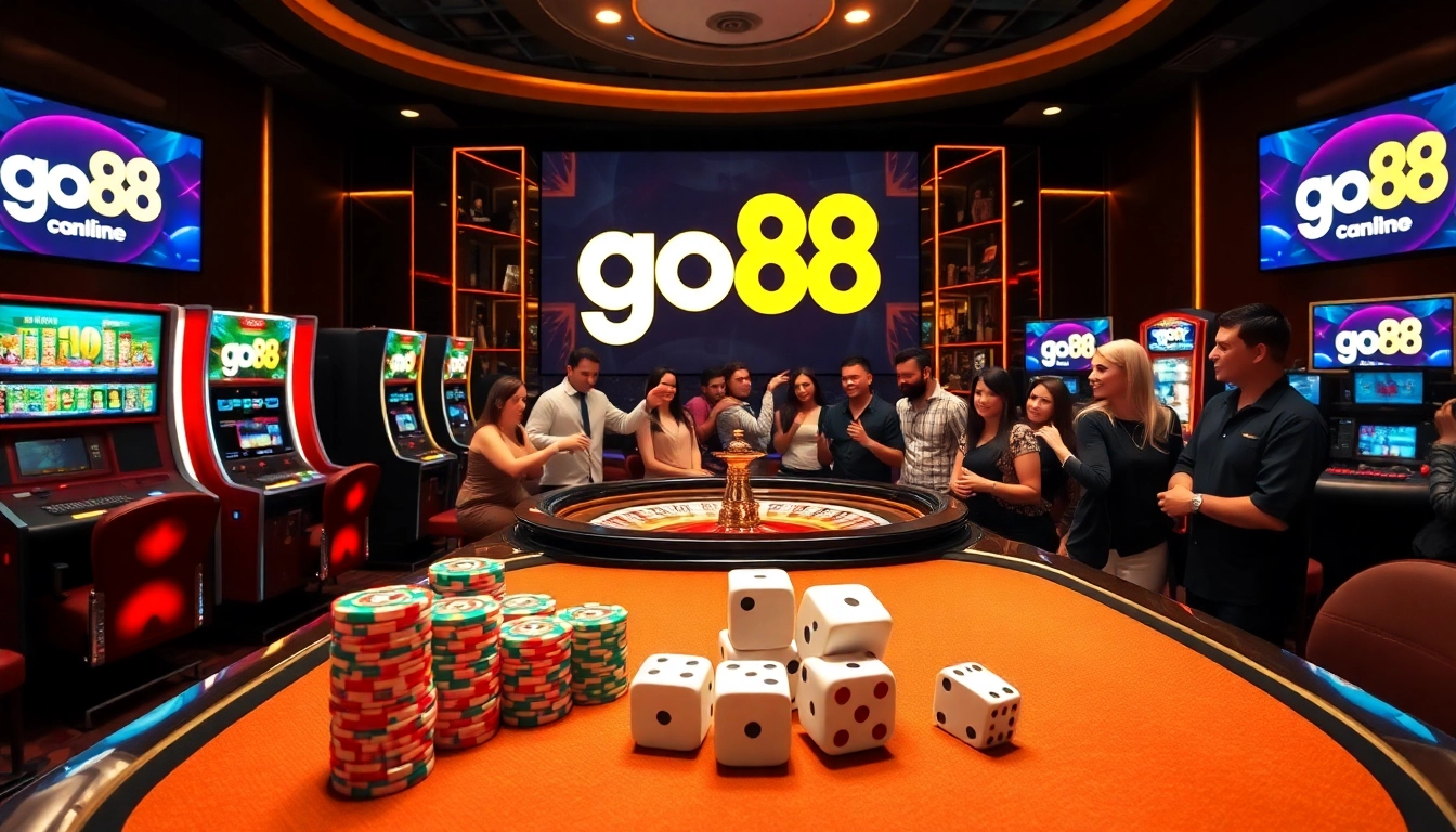 Players enjoying a thrilling gaming experience at go88 casino with vibrant slot machines and roulette.