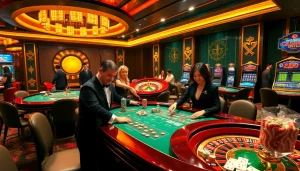 Experience the thrill of vn88 with players engaging at casino tables filled with chips and cards.