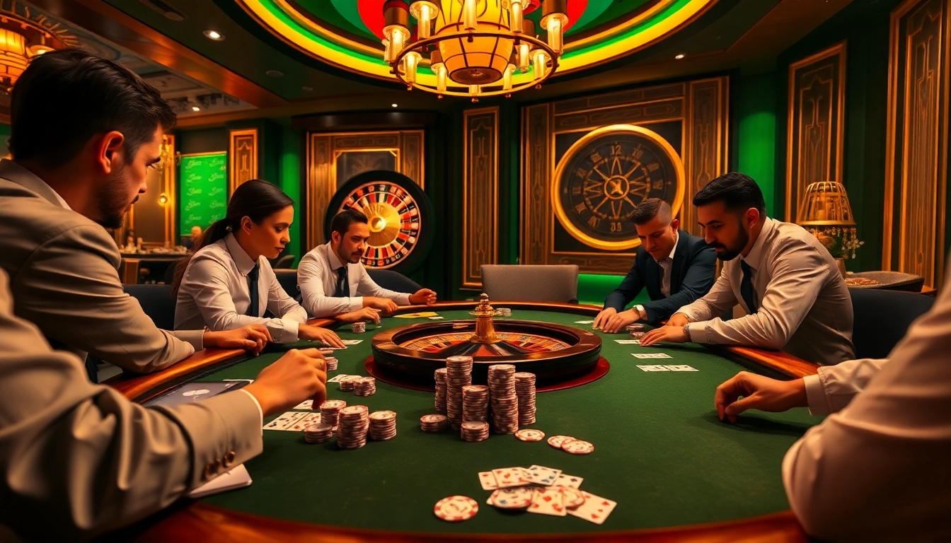 Engaged players at a professional poker table embodying the excitement of nohu90 gambling experience.