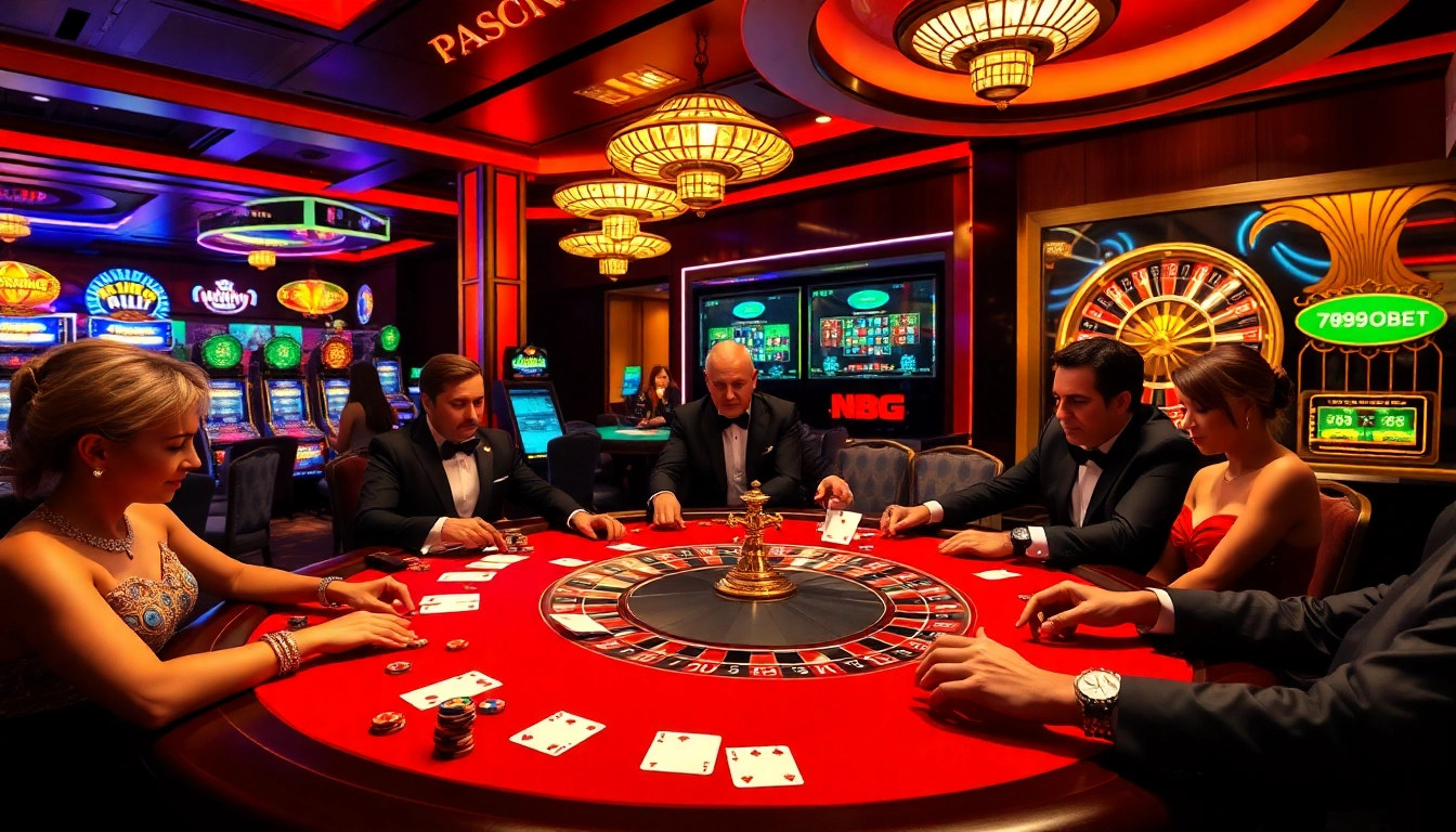 Experience thrilling 789bet events with players at a poker table surrounded by casino excitement.