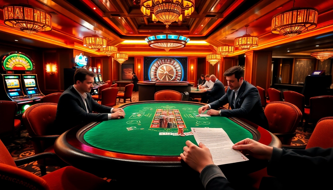 Engaging poker action with strategic players at https://nk88net.com/ table, showcasing chips and cards.
