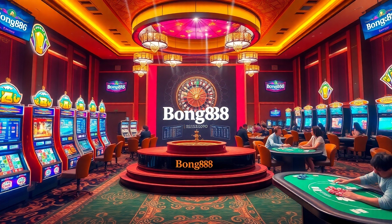 Winning at Bong88 with vibrant casino tables and inviting gaming atmosphere