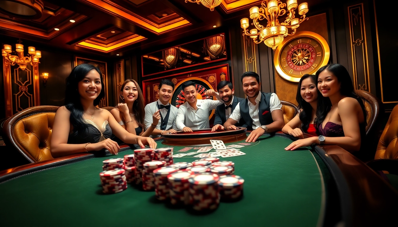 Exciting casino scene highlighting bem88 with players enjoying a game at a table.