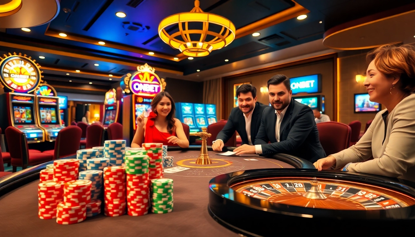 Exciting casino action with ONBET logo featured on a luxurious gaming table.