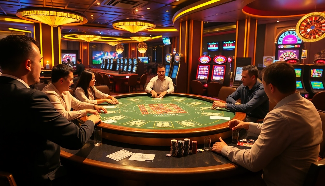 B52club players enjoying a lively card game at a luxurious casino table.