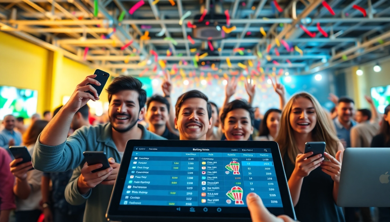 Exciting 789bet events with vibrant online betting atmosphere, showcasing participants celebrating and engaging with digital interfaces.