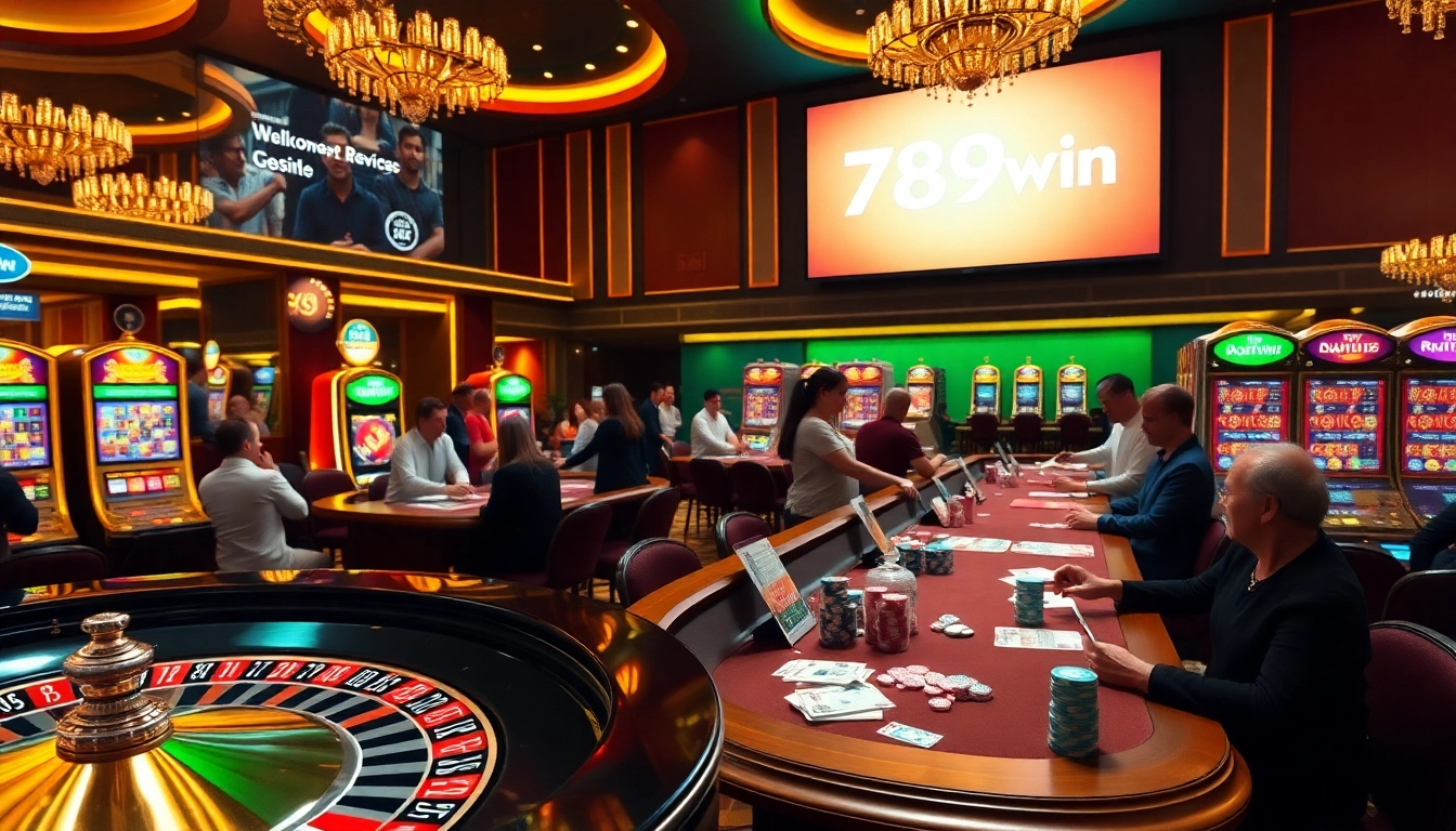 Experience the thrill of 789win with players enjoying luxurious casino games and vibrant slot machines.