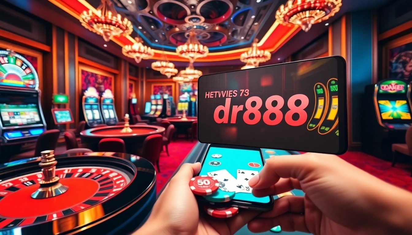 Engaging scene of online gambling at https://dr88.co.com/ featuring casino tables and interactive gameplay elements.