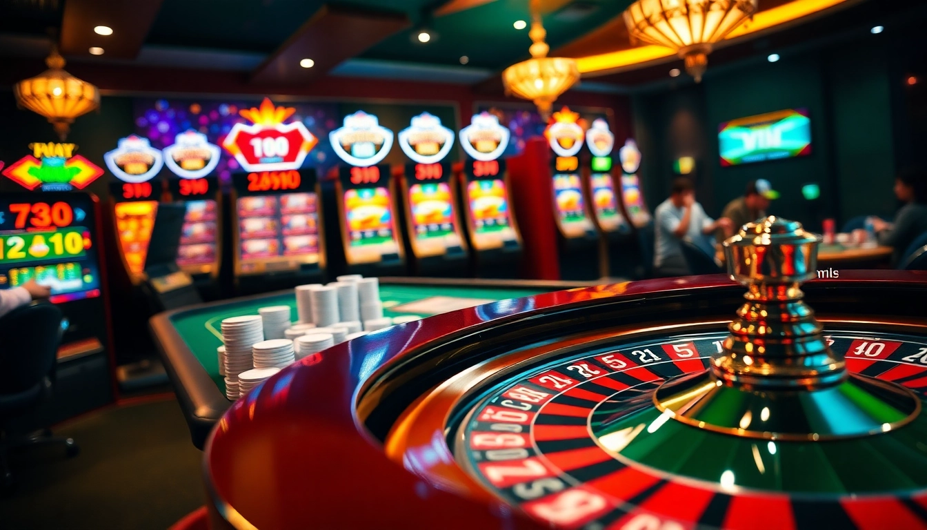 79king casino scene showcasing an exciting poker game and vibrant slot machines